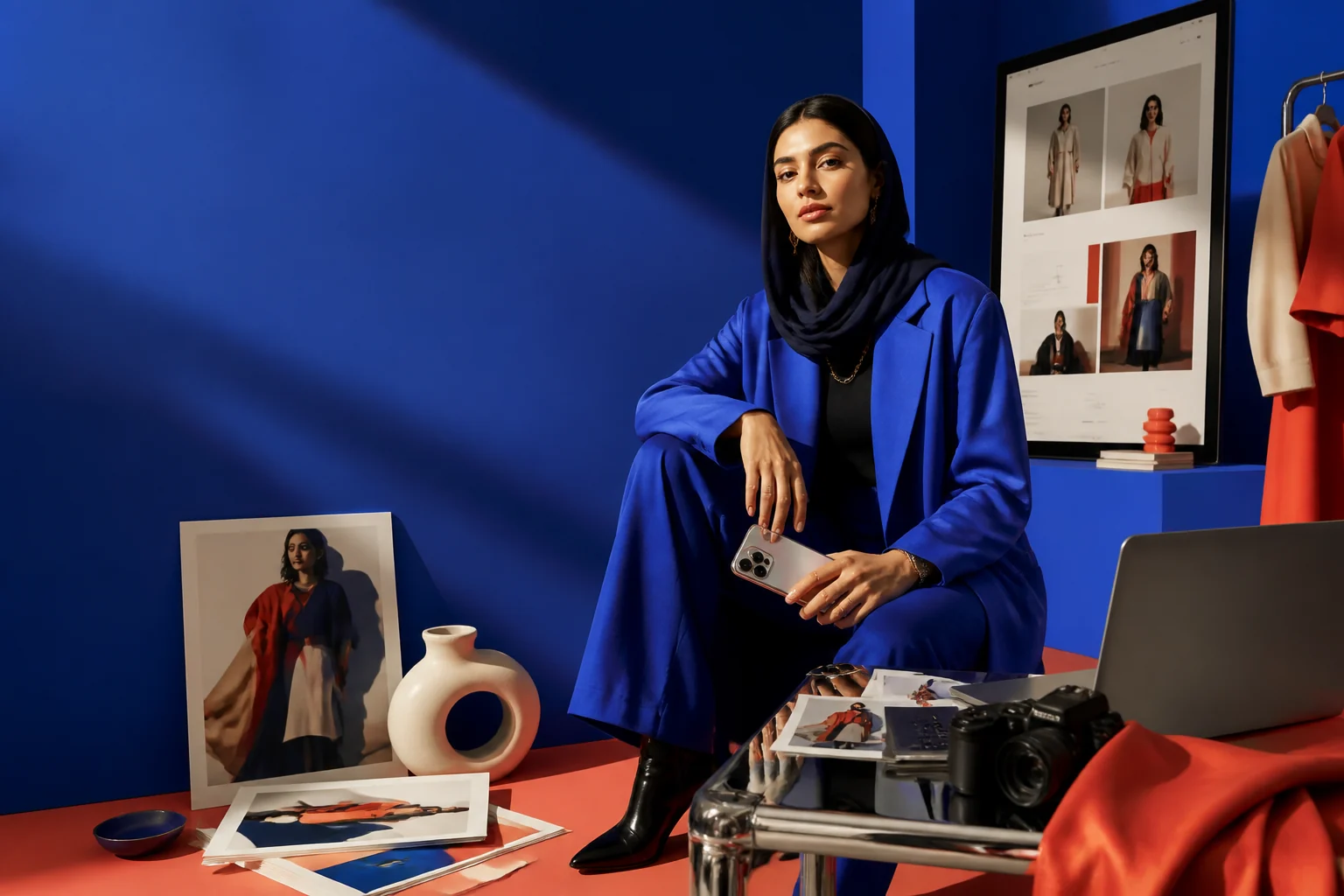 Illustrative blue fashion campaign
